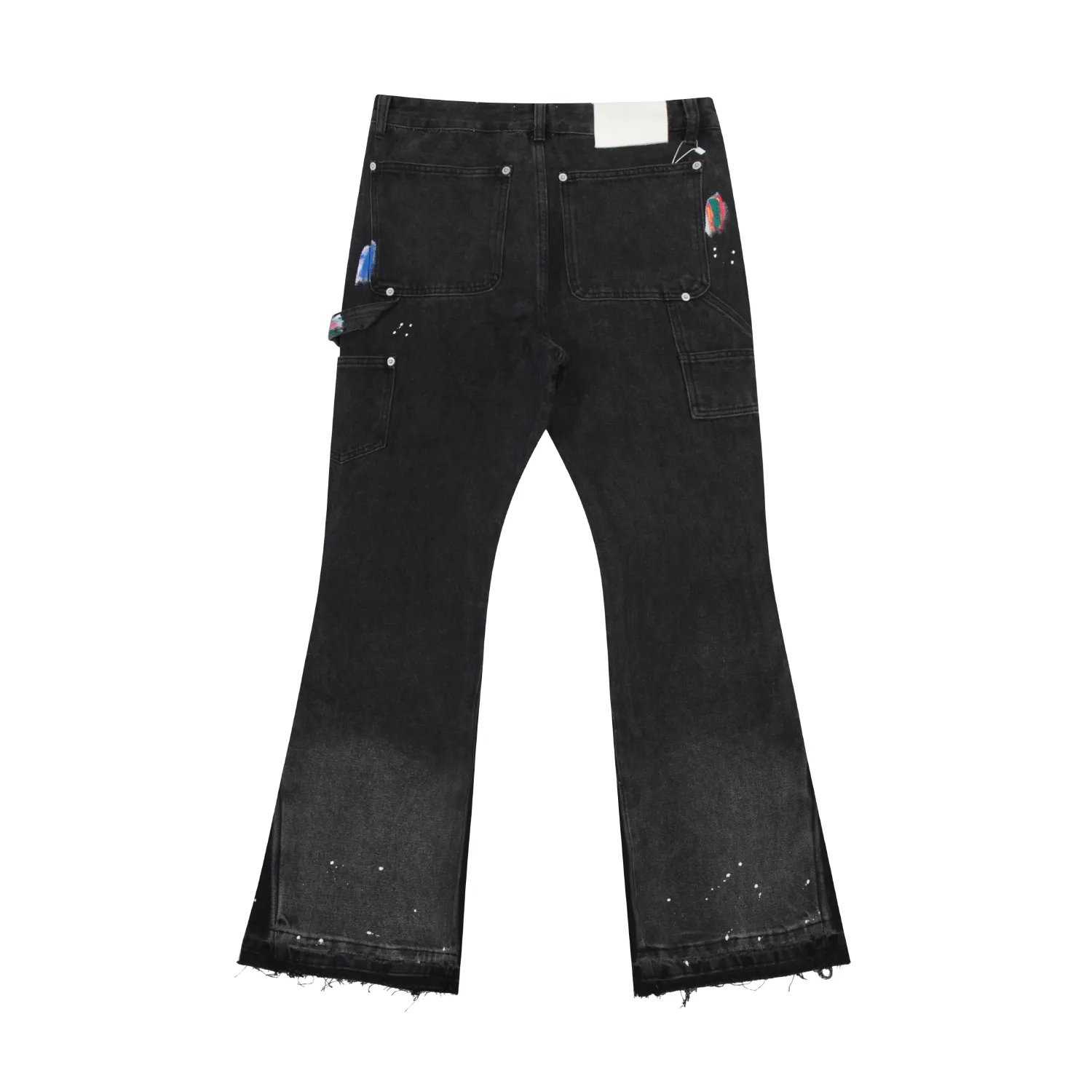 653#Gallery Dept New Hand-painted Ink Splash Patches Spliced ​​Cloth Overalls Logging Pants Distressed Washed Splicing Micro-Large Jeans Beautiful Trendy Pants Versatile Casual Pants Black Gray Khaki S~XL P290
